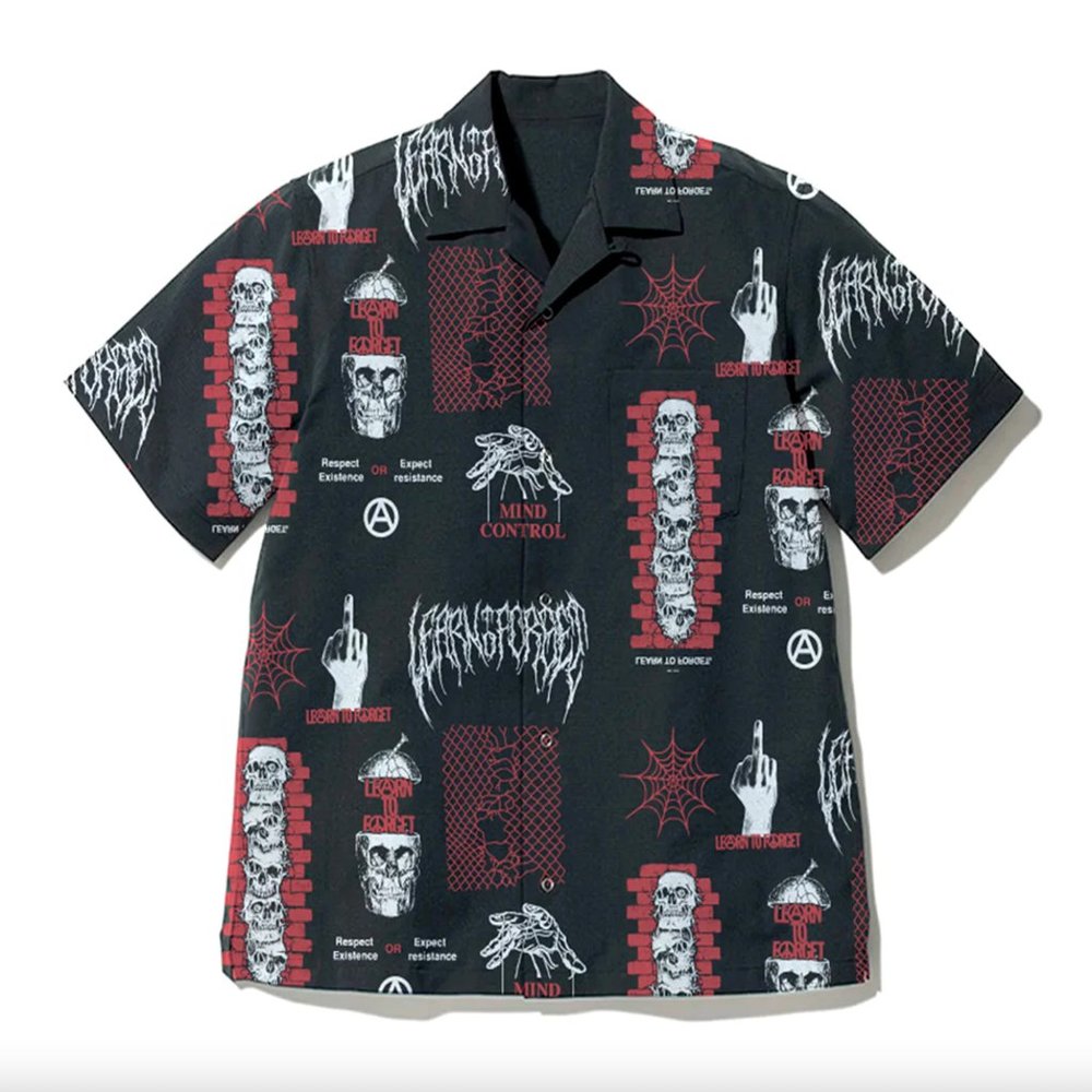 ✨NEW✨ LEARN TO FORGET Symbols Graphic Black Short Sleeve Button-up Shirt